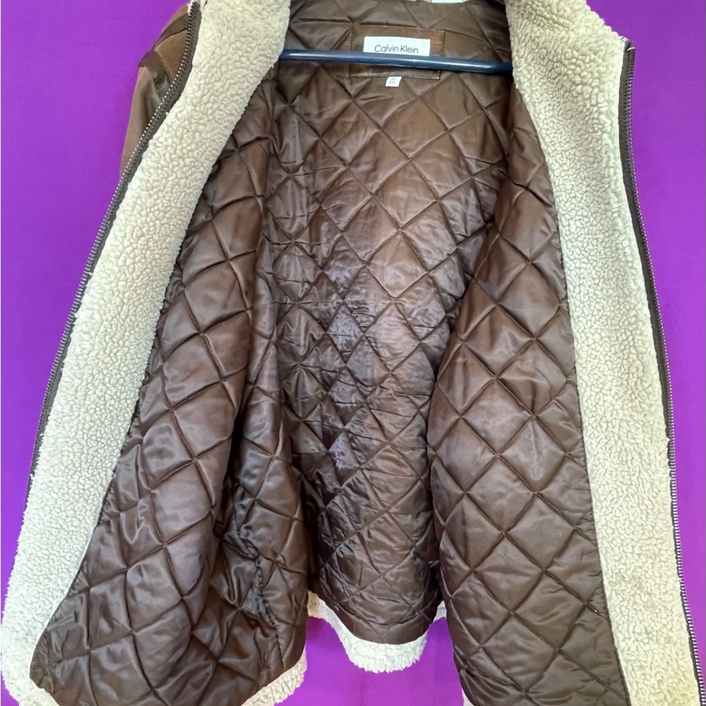 Calvin Klein Tan Shearling Bomber Jacket - Picture 3 of 8